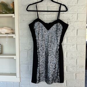 Alberto Malaki Strapless Black and Silver Sequin Mini Dress Size 10
